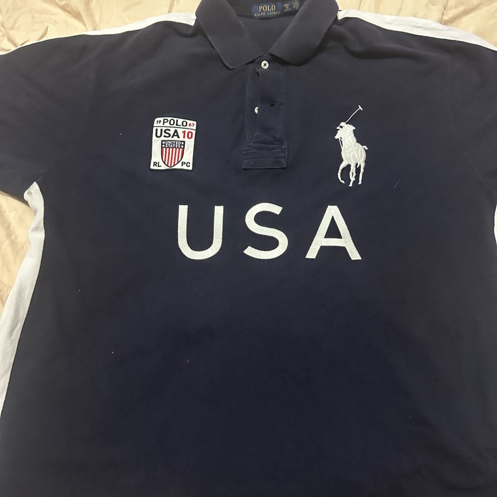 Ralph Lauren Men's Polo Shirt in Dark Blue with USA Patch